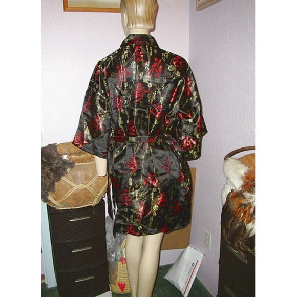 Vintage CHINESE One Size ROBE Smoking Jacket LONGEVITY & WEALTH Silky KIMONO - Picture 7 of 10